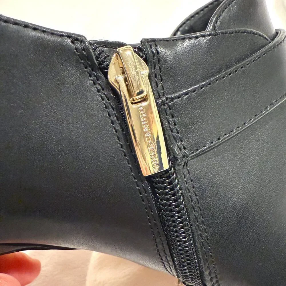 NWOT Vince Camuto Vonilesa Leather Buckle‎ Zip High Heel Bootie City Black 9.5
